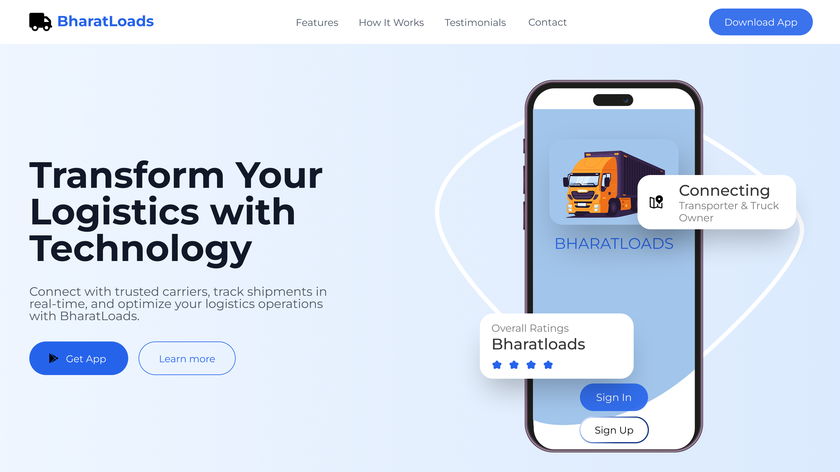 Bharatloads landing page